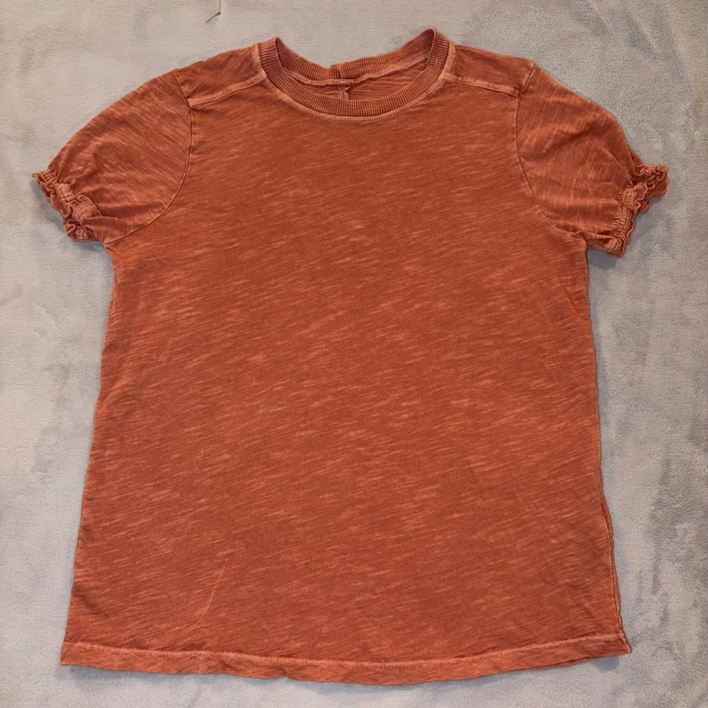 Pilcro Anthropologie Womens XS Rust Orange Slub Knit Ruffle Sleeve T-Shirt